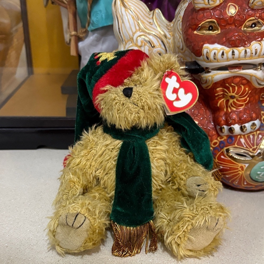 Ty Festive Bear with Green and Red Hat
